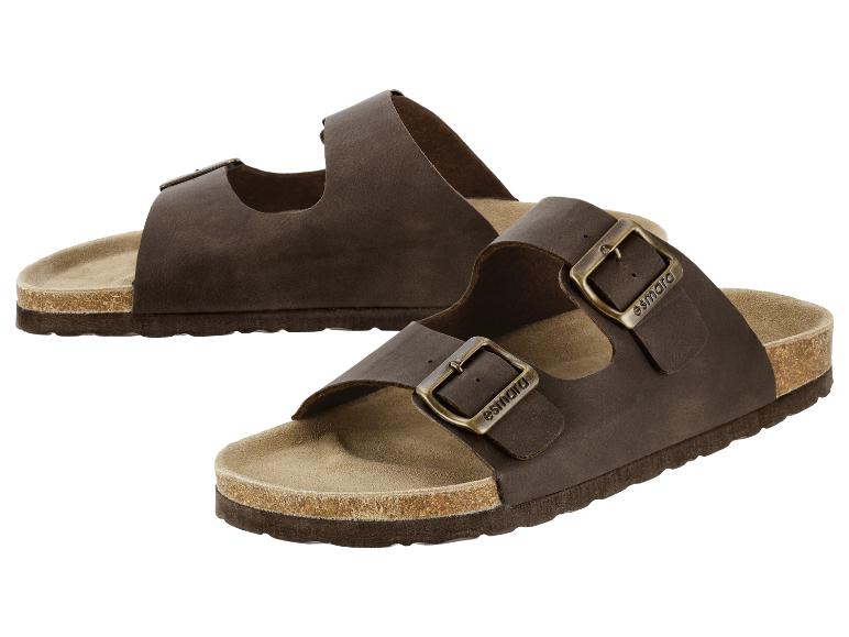 Mules ajustables homme Esmara Men - Semelle anatomique, première de propreté en cuir, noir ou marron, Tailles 41 à 46