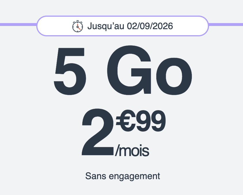 Forfait mobile Appels/SMS/MMS illimités + 5 Go de Data 4G (Sans engagement)