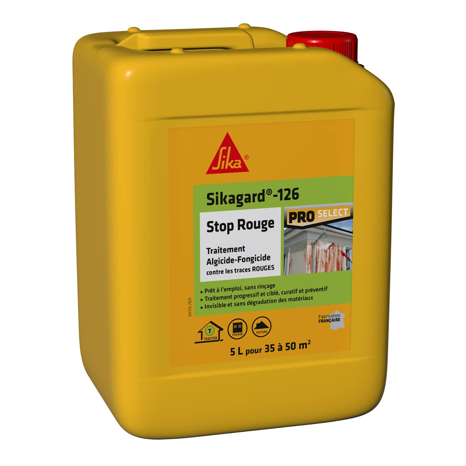 Bidon de 5L de Traitement Algicide & Fongicide Sika Sikagard 126 Stop Rouge - Nettoyant Désincrustant, Prêt à l'Emploi