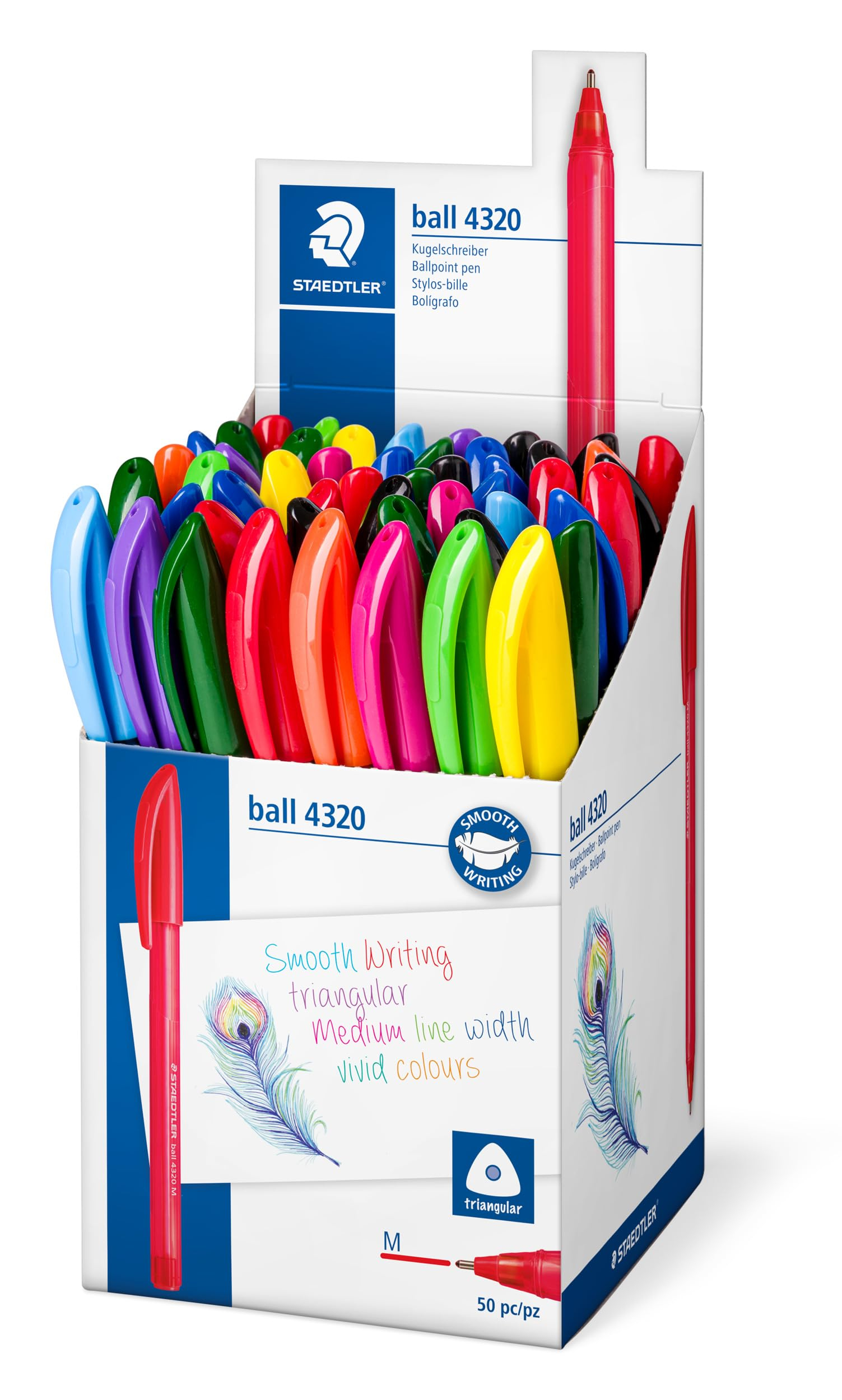 Lot de 50 stylos-bille Staedtler - Ball 4320 M, pointe moyenne 1 mm assortis