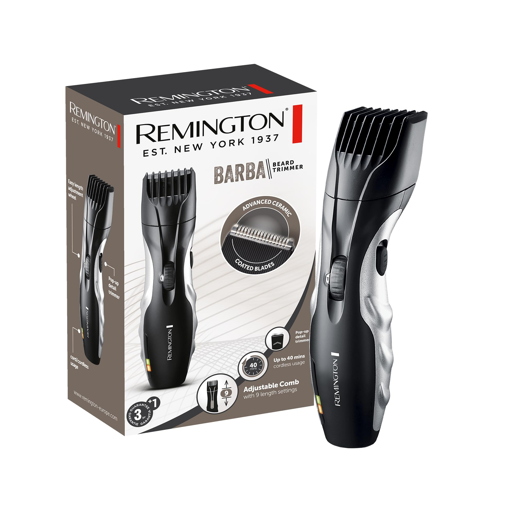 Tondeuse Barbe électrique Remington - 9 réglages 1,5-18mm, Secteur, batterie, MB320C