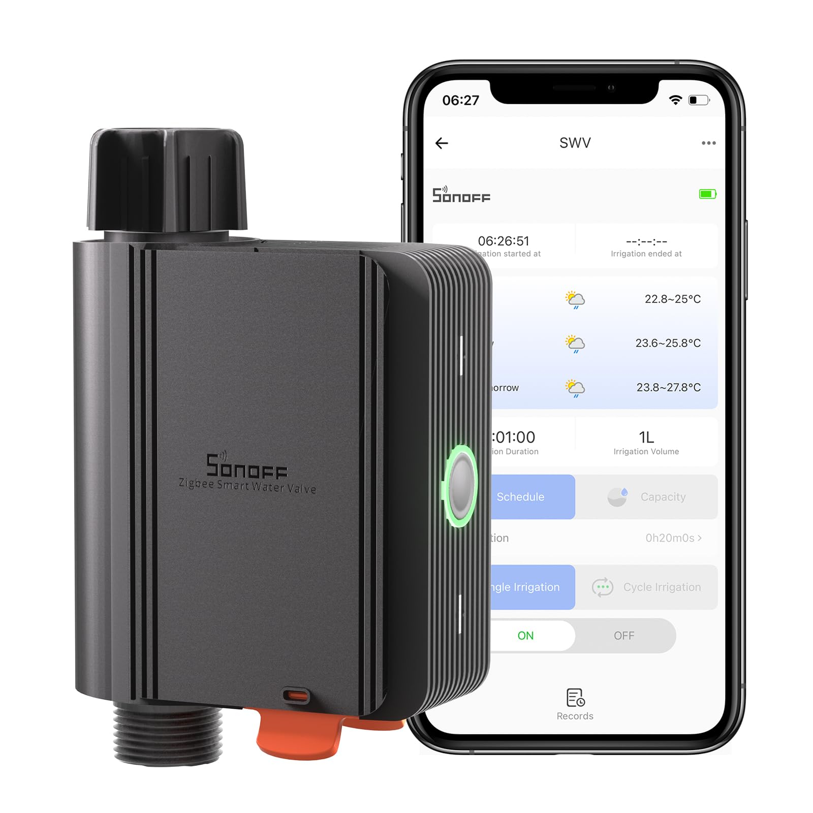 Programmateur d'arrosage SONOFF (SWV-BSP) - Zigbee 3.0, IP55, historique conso 6 mois, compatible Alexa / Google Home / Home Assistant