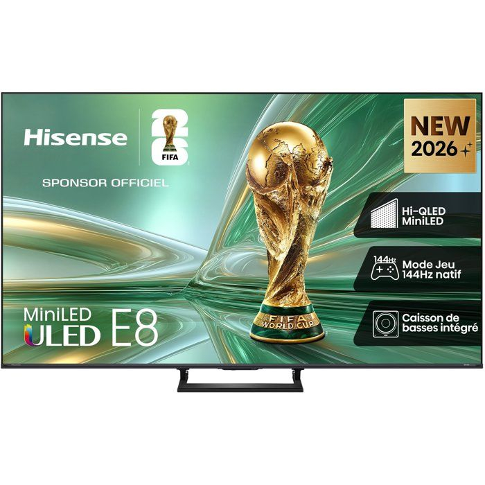 TV 50" Hisense 50E8S 4K MiniLED QLED - 144Hz, HDMI 2.1, Caisson de basses intégré, Dolby Vision IQ, Smart TV