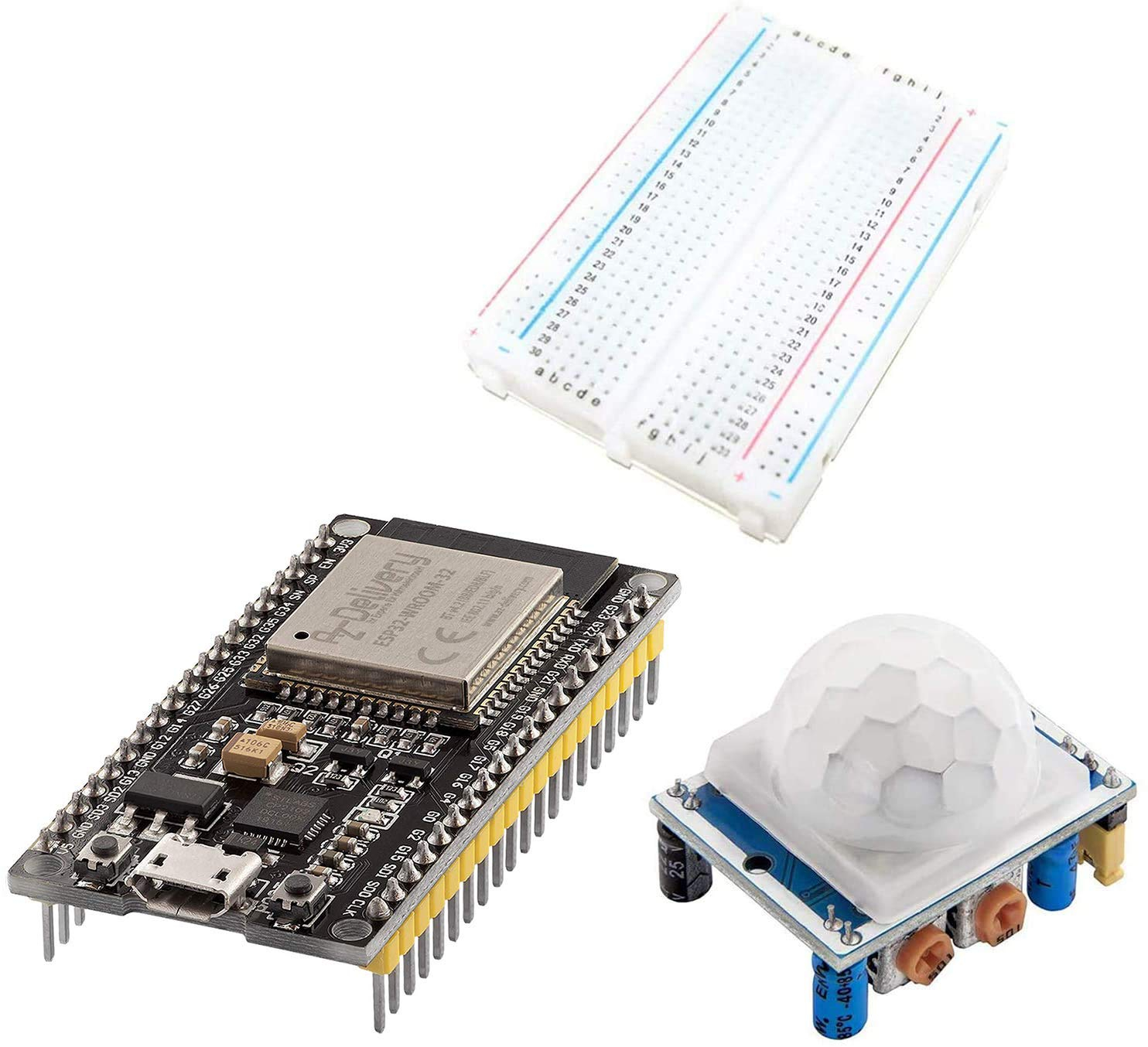 Compostant AZDelivery Kit de démarrage ESP32 Dev Kit C NodeMCU – HC-SR501 PIR Détecteur de Mouvement avec Mini Breadboard (Vendeur tiers)