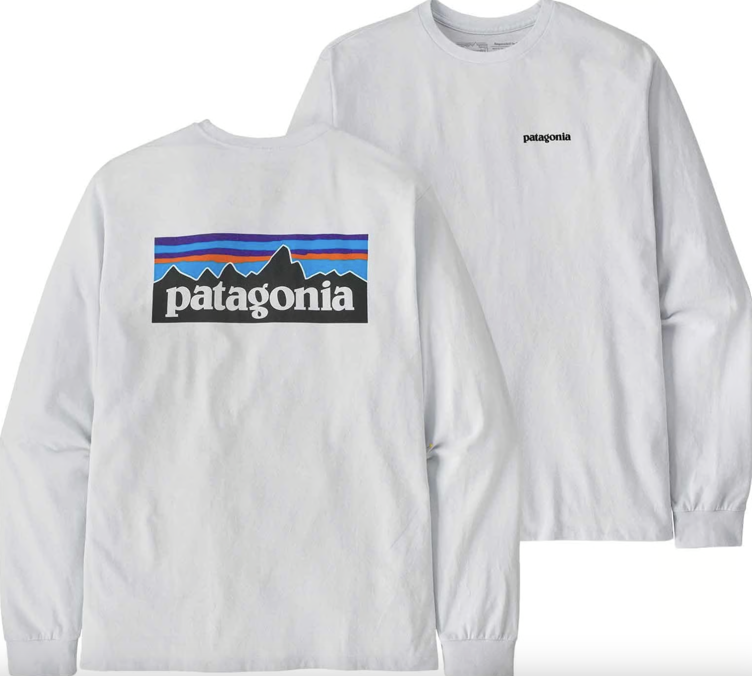 T-Shirt Manches Longues Patagonia P-6 Logo Responsibili-Tee - Coton Recyclé, Coupe Standard, Blanc ou Bleu, Taille M
