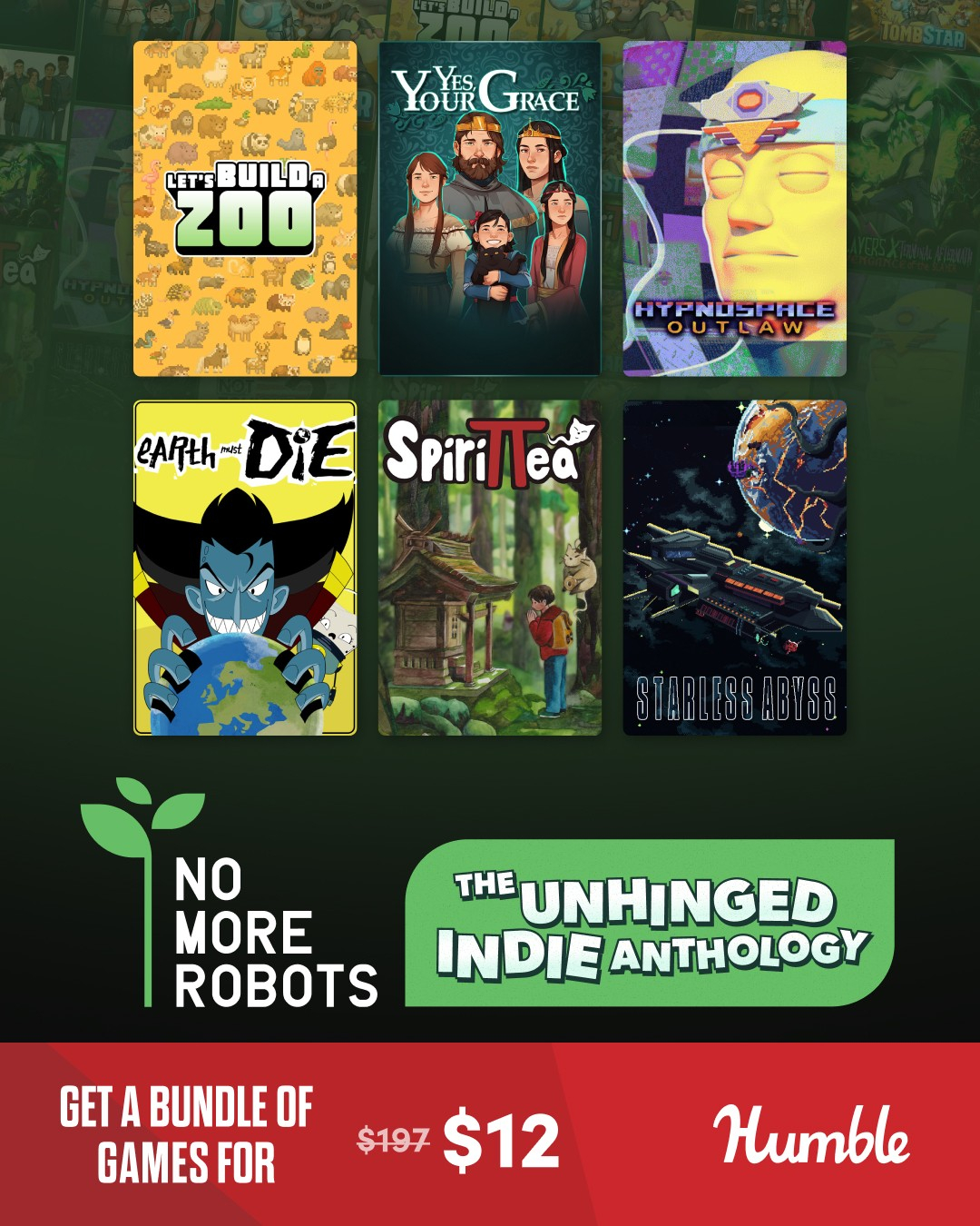 No More Robots bundle - 10 jeux PC dont Earth Must Die, Starless Abyss, Let's Build a Zoo, Spirittea, Yes Your Grace (dématérialisé - Steam)