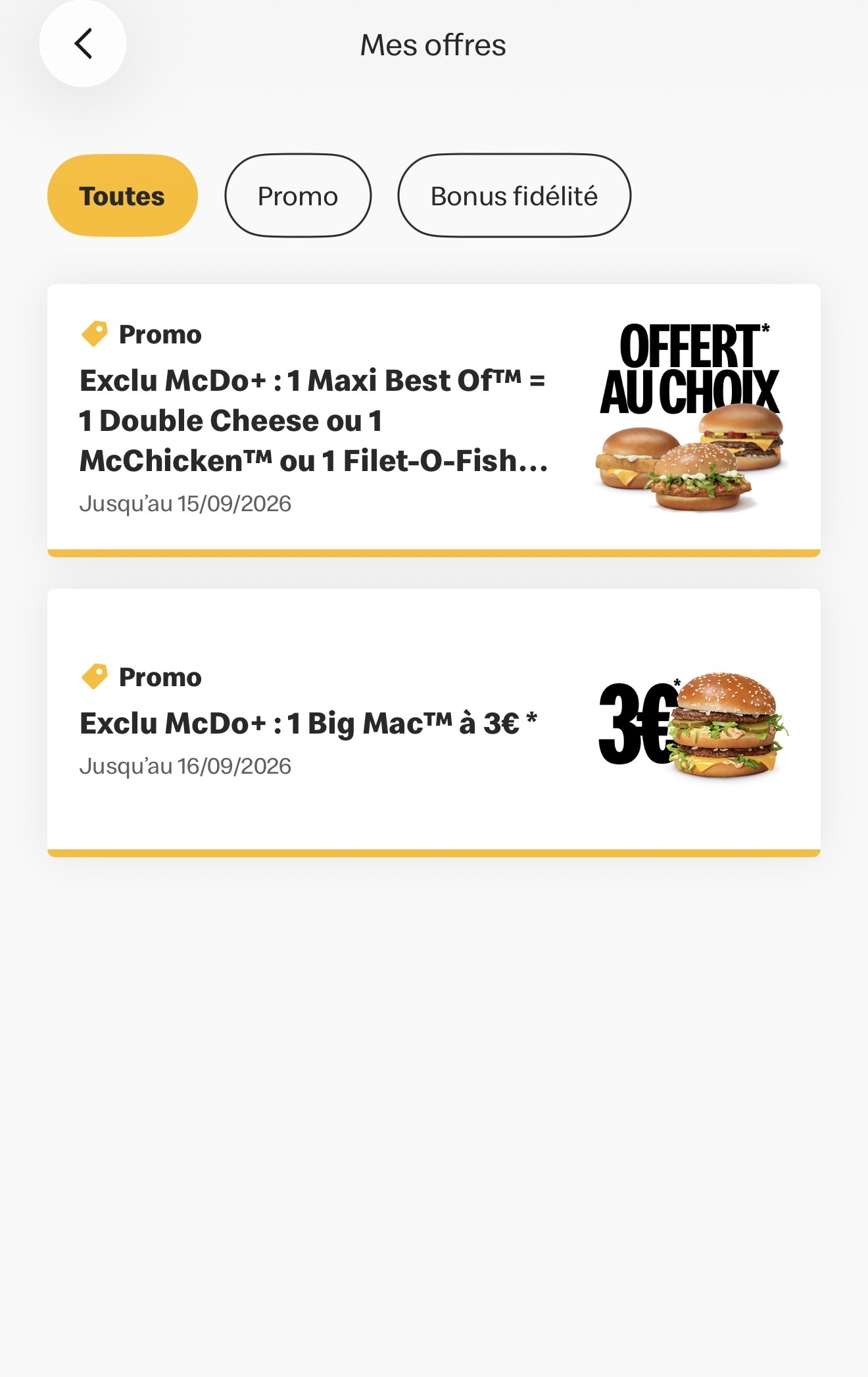 [Via app] 1 Big Mac à 3€ ou 1 menu Maxi Best Of acheté = 1 sandwich offert (sous conditions)
