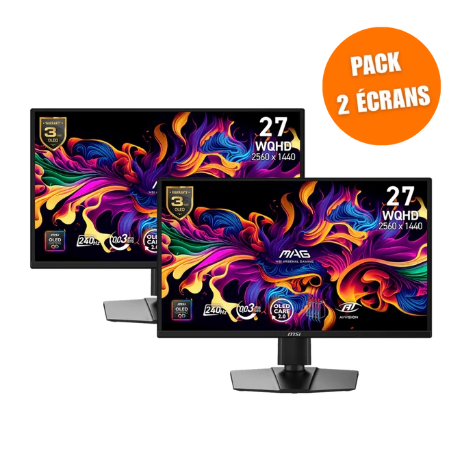 [Étudiants] Lot de 2 Ecrans PC 27" MSI MAG 272QP QD-OLED X24 - WQHD, 2560x1440, 240 Hz, FreeSync Premium