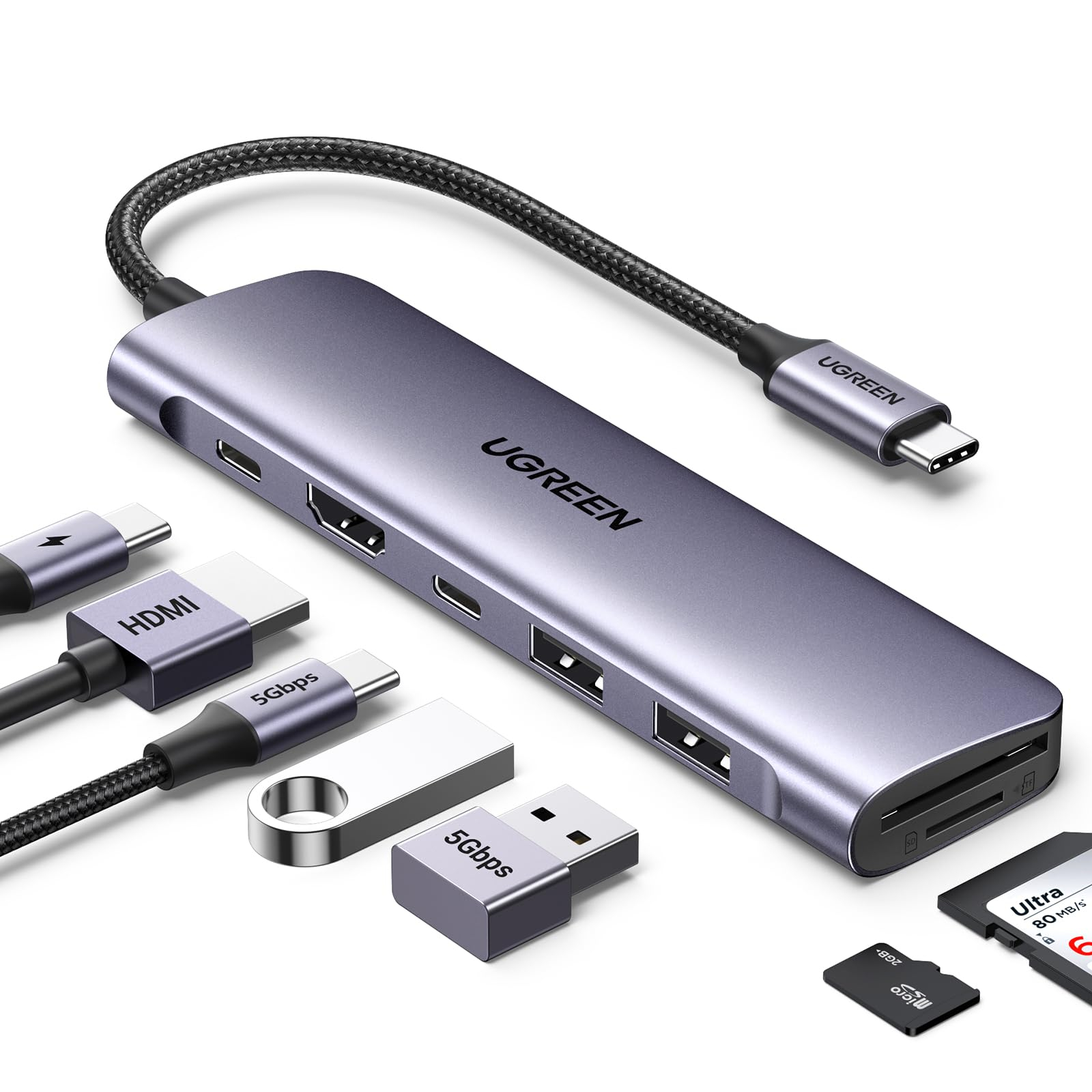 Hub USB C Ugreen Revodok 1071 - HDMI 4K, Lecteur de Carte (Vendeur tiers)