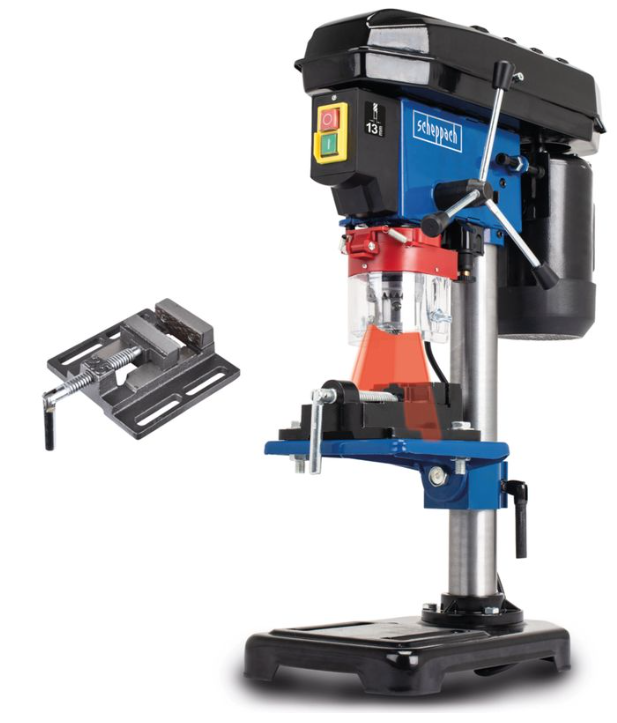 Perceuse à colonne Scheppach DP16VLS avec étau, 500 W - 5 vitesses, 600-2600 min-1, laser intégré