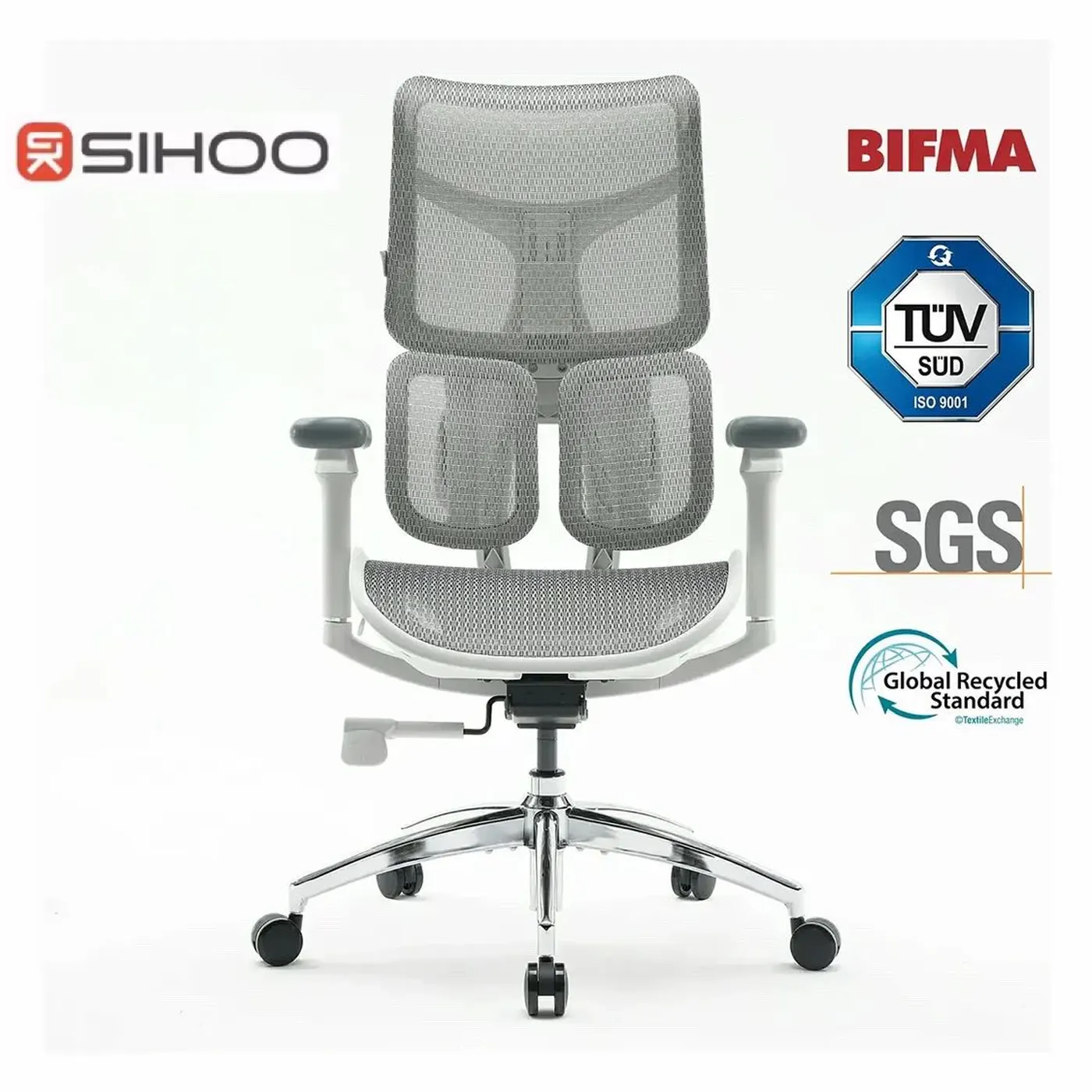 Chaise de bureau ergonomique SIHOO Doro S100 - Double soutien lombaire, Accoudoirs 4D, Inclinaison 135° (Blanc)