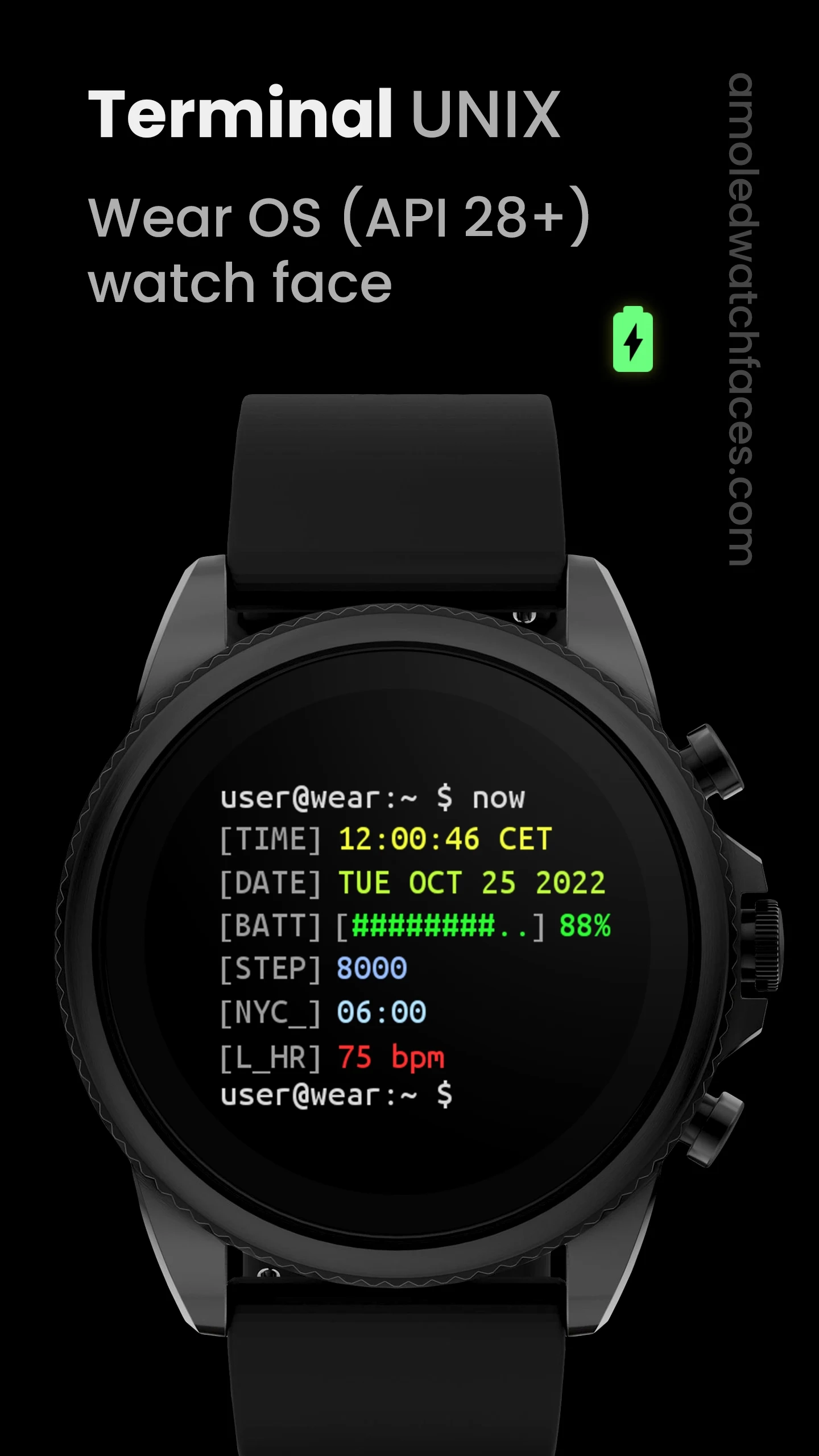 Cadran montre connectée Terminal Watch Face gratuit sur Android (Dématérialisé - Wear OS)