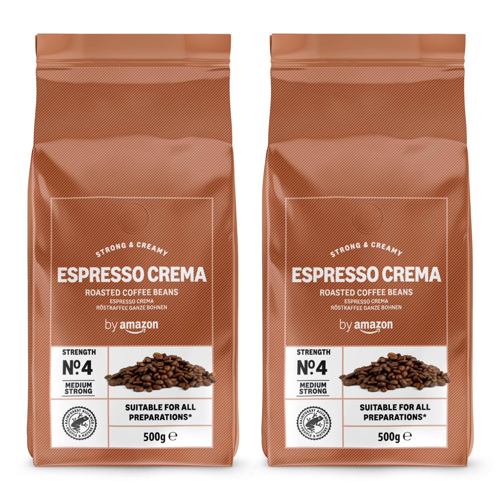 Lot de 2 Paquets de Café en grain by Amazon - Espresso Crema ou Intenso, 1kg (2 x 500g)