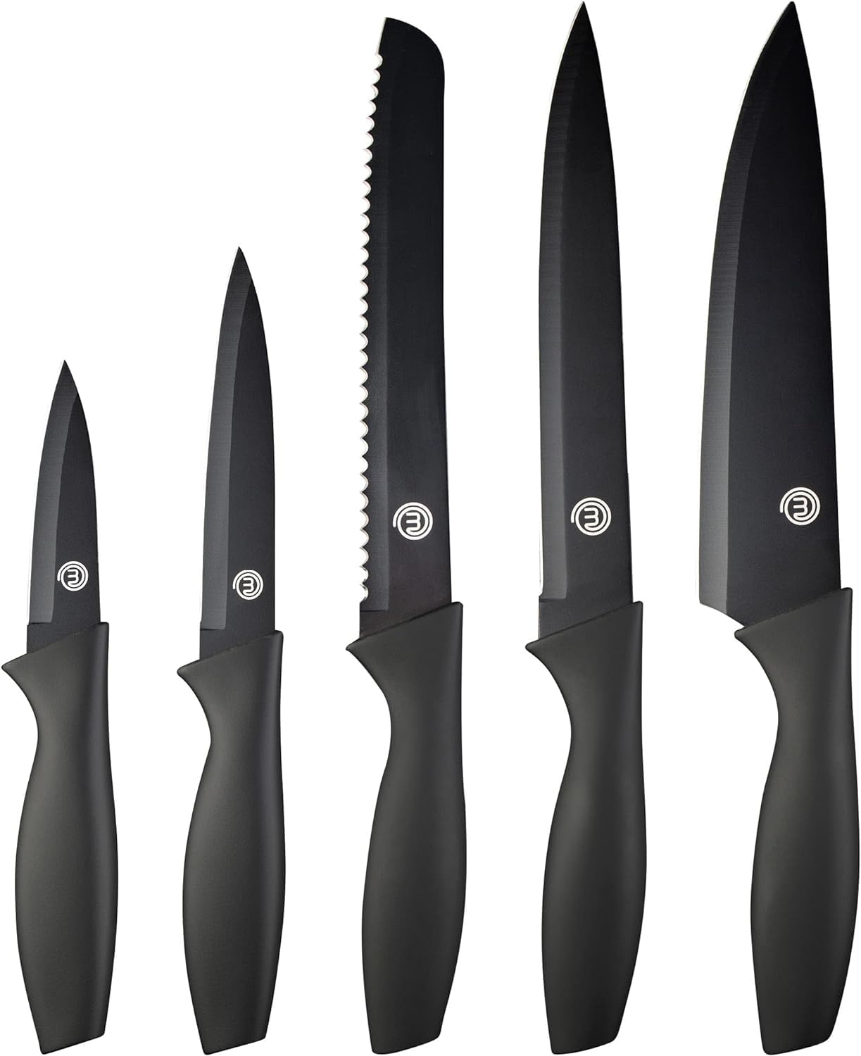 Set de 5 Couteaux de Cuisine MasterChef - Acier Inoxydable, Antiadhésif, Ergonomique, noir