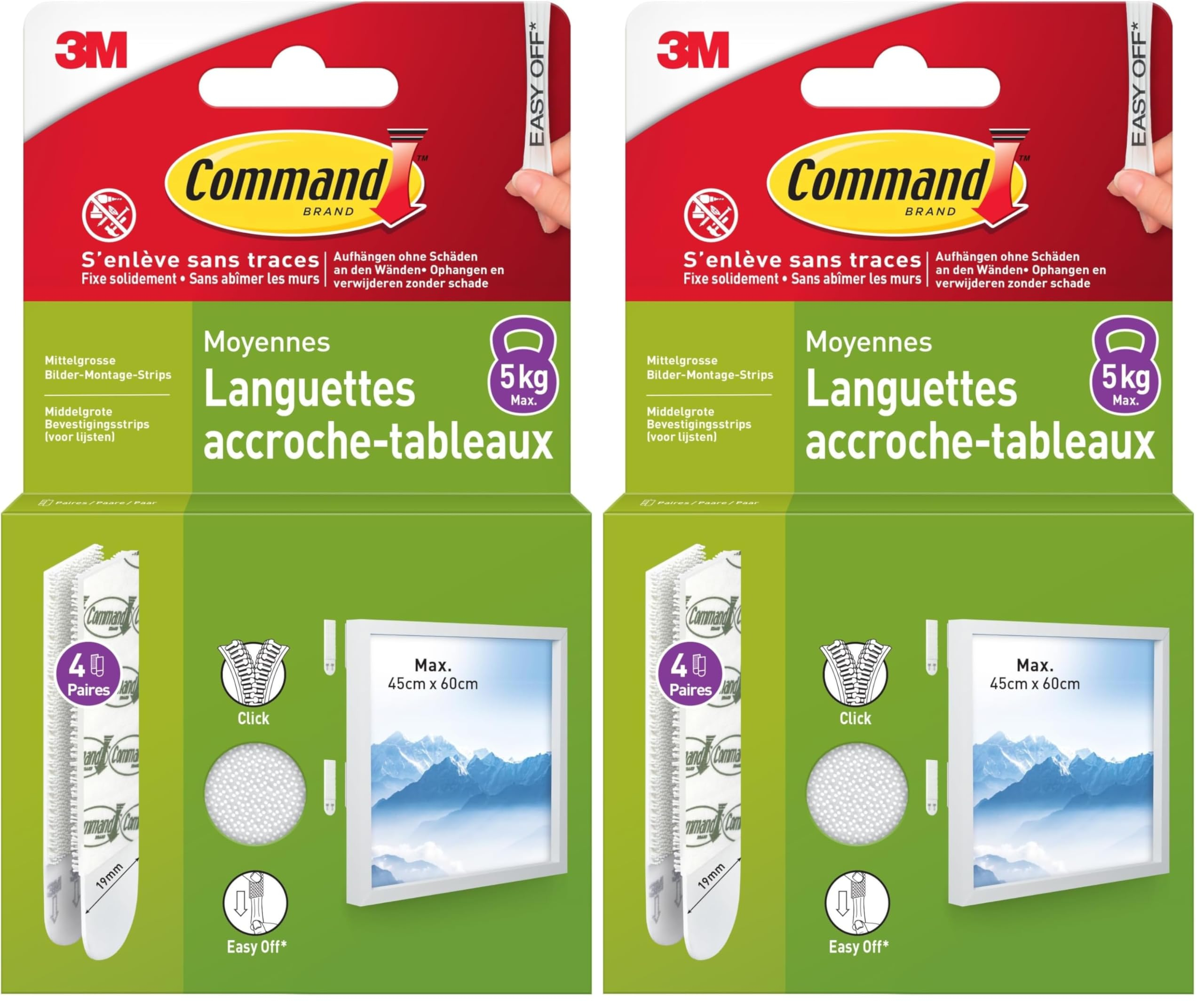 Lot de 16 Languettes Accroches Tableaux Command - Modèle Moyen, Poids jusqu'à 5,4 Kg, Blanc