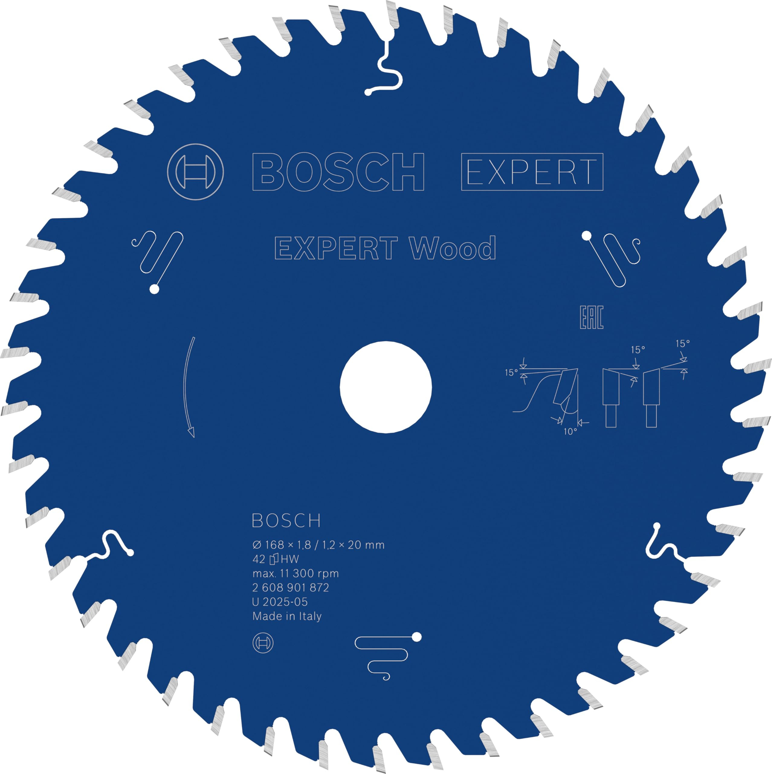 Lame de scie circulaire à bois Bosch Professional Expert - 168 x 1,8/1,2 x 20 mm, Z42, 42 dents, pour scie circulaire