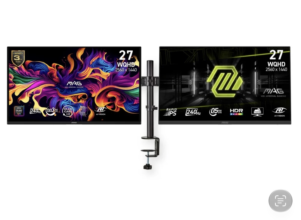 Ecran PC 26.5" MSI QD-OLED QHD 240Hz + Ecran PC 27" QHD 240Hz Fast IPS + Support