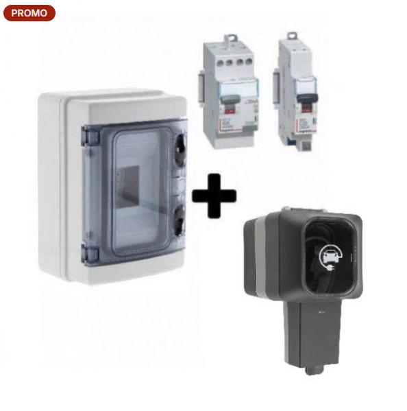 Kit recharge voiture électrique 3,6 kW Easy Charge Protec - Prise IP55, disjoncteur Legrand, coffret étanche IP65