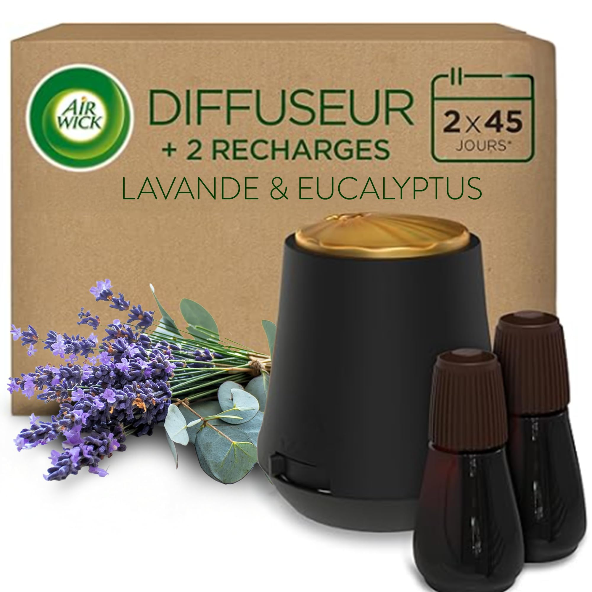 Diffuseur d’huiles Essentielles Air Wick - 2 Recharges, 20 ml, Parfum Lavande et Eucalyptus