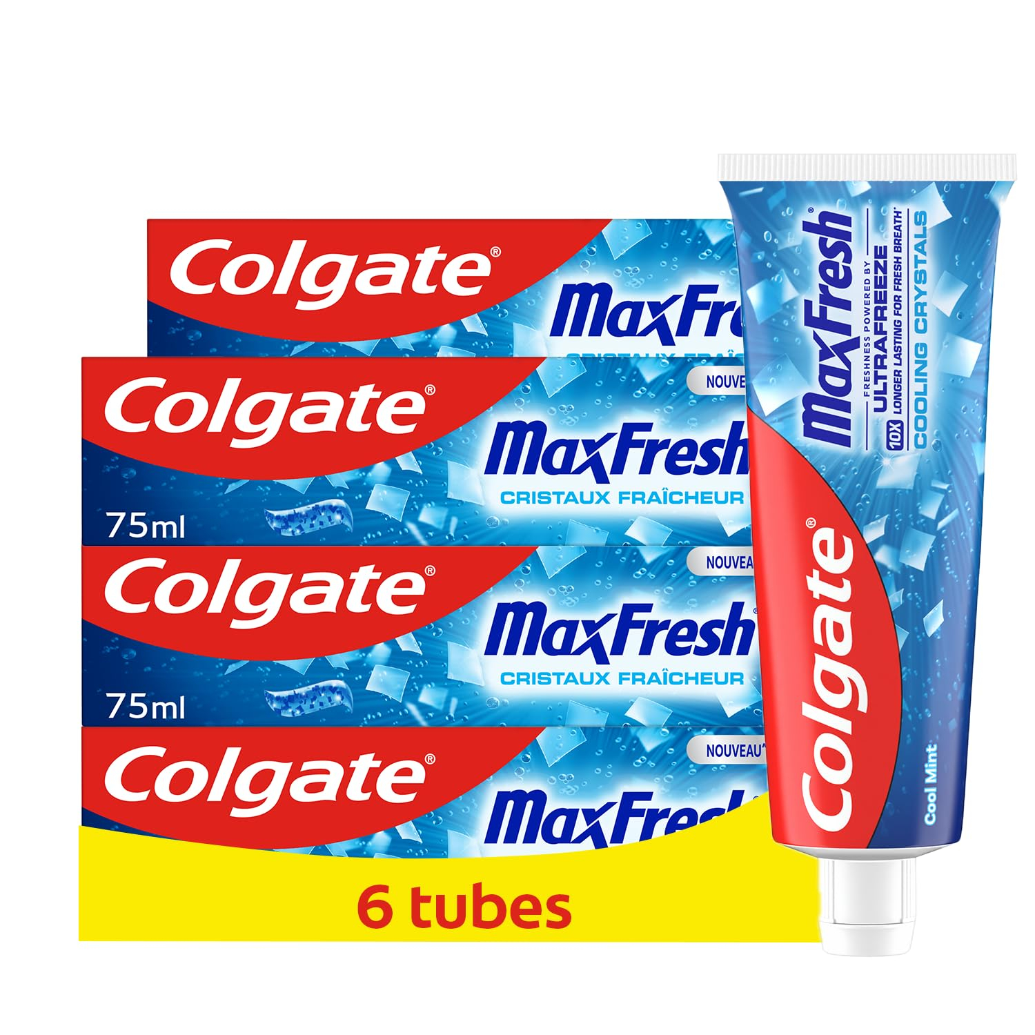 Lot de 6 Tubes de 75ml de Dentifrice Colgate Max Fresh Cristaux Fraîcheur