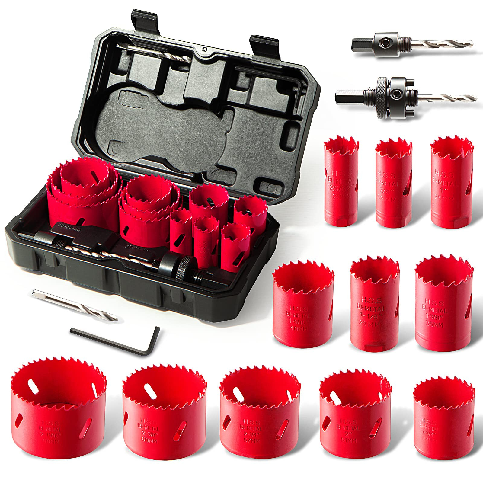 Set de Scies Cloches Hychika Bi-Metal Hole Saw - 17 Pièces, de 19 à 68mm, Profondeur 40mm