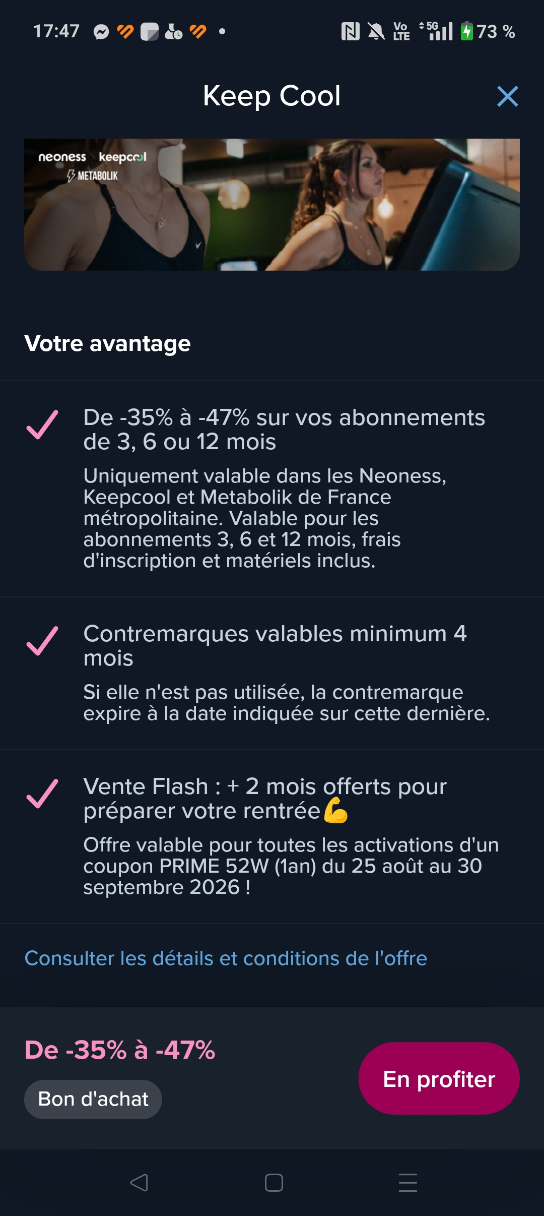 [Client Boursorama] Abonnement Salle de sport Neoness, Keep Cool et Metabolik Prime - 14 mois