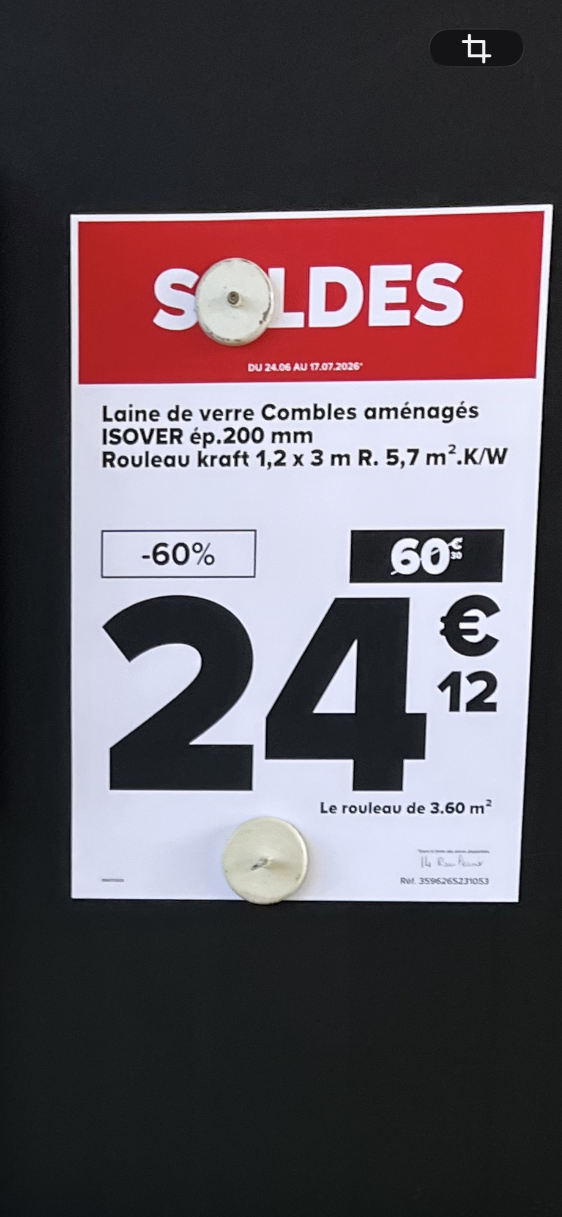 Laine de verre combles habitable isover - 200mm - R=5,7 - Castorama Villenave d'Ornon (33)
