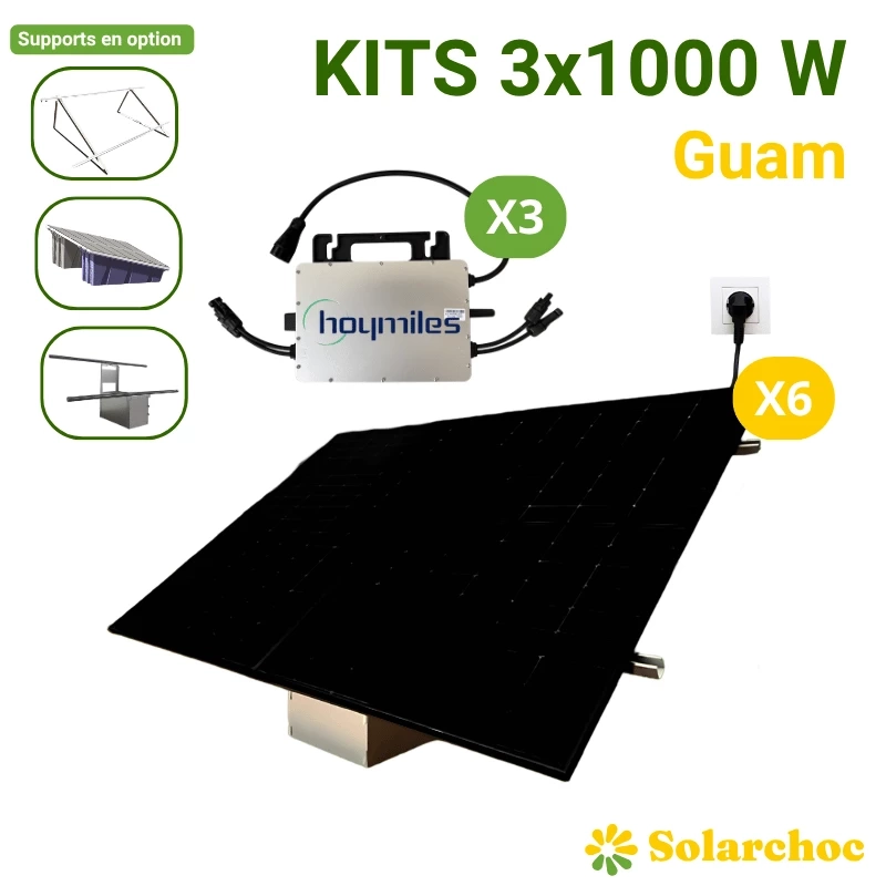 Kits solaires Plug and Play 3x1000W 6 panneaux 500W + 3 micro-onduleurs Hoymiles 1000W Guam (Remise au Panier)