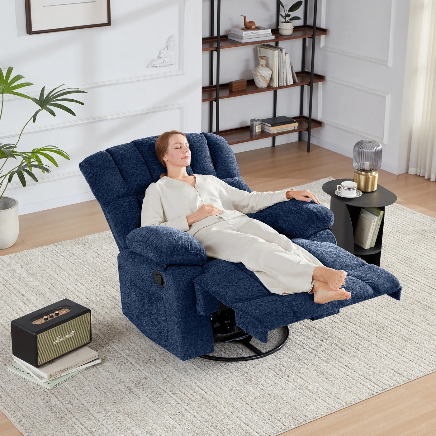 Fauteuil Honeyou Oversized inclinable et pivotant 360° - 105x94x103 cm, Coloris Bleu ou Marron (Via Coupon)