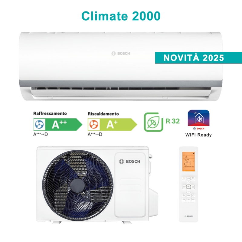 Climatiseur Bosch Climate 2000 CL2000 Set 35 WE 12000 BTU 3,5Kw A++/A+ WiFi Ready Inverter R32 Blanc