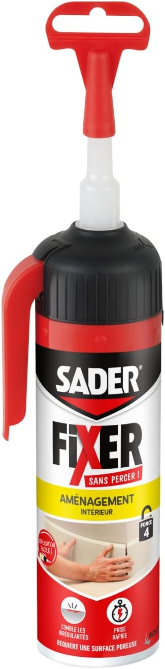 Tube de 130g de Mastic Colle Acrylique Sader Fixer Sans Percer - Aménagement Intérieur, avec Gâchette