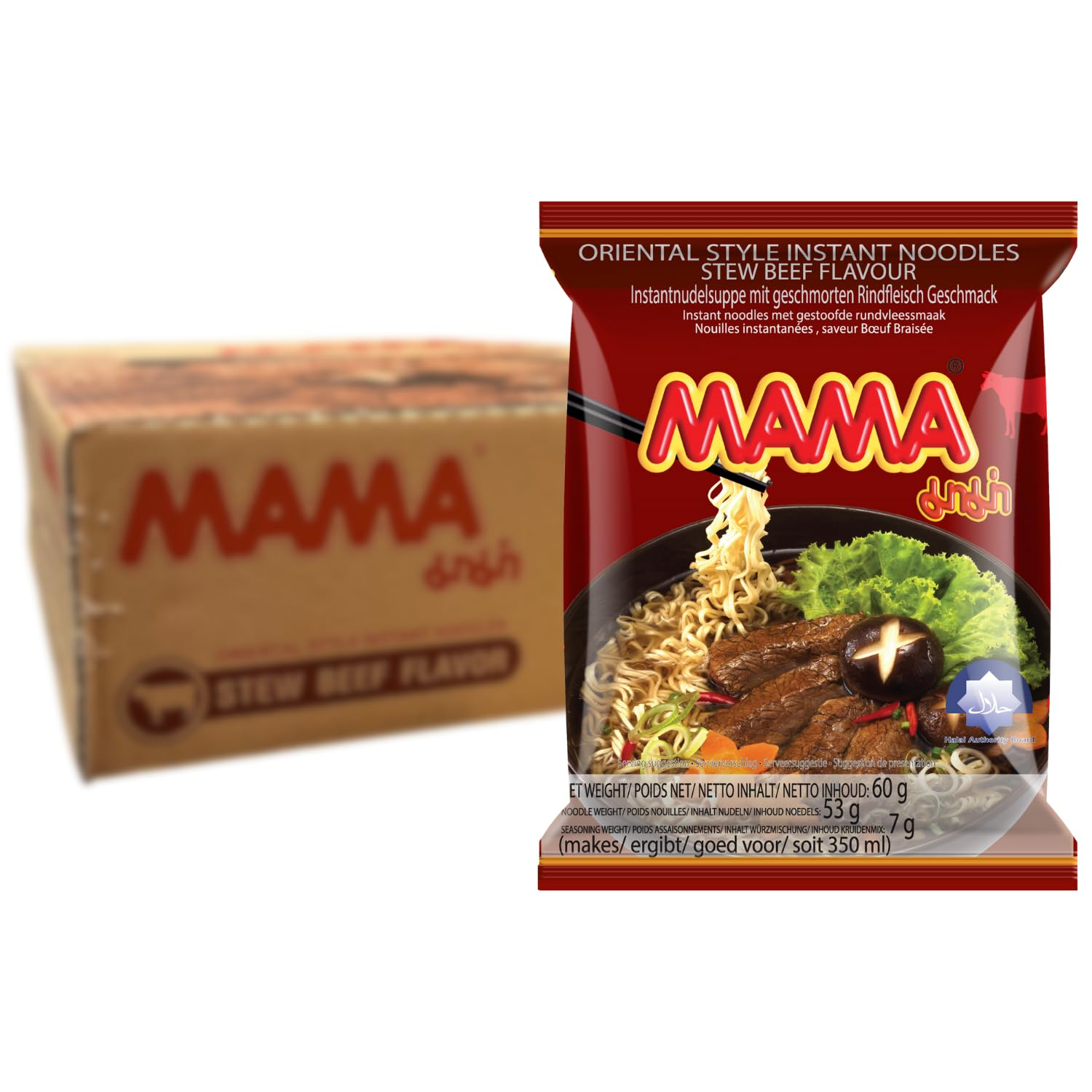 Lot de 30 Paquets de Nouilles instantanées Mama - 30x60g, Saveur Bœuf
