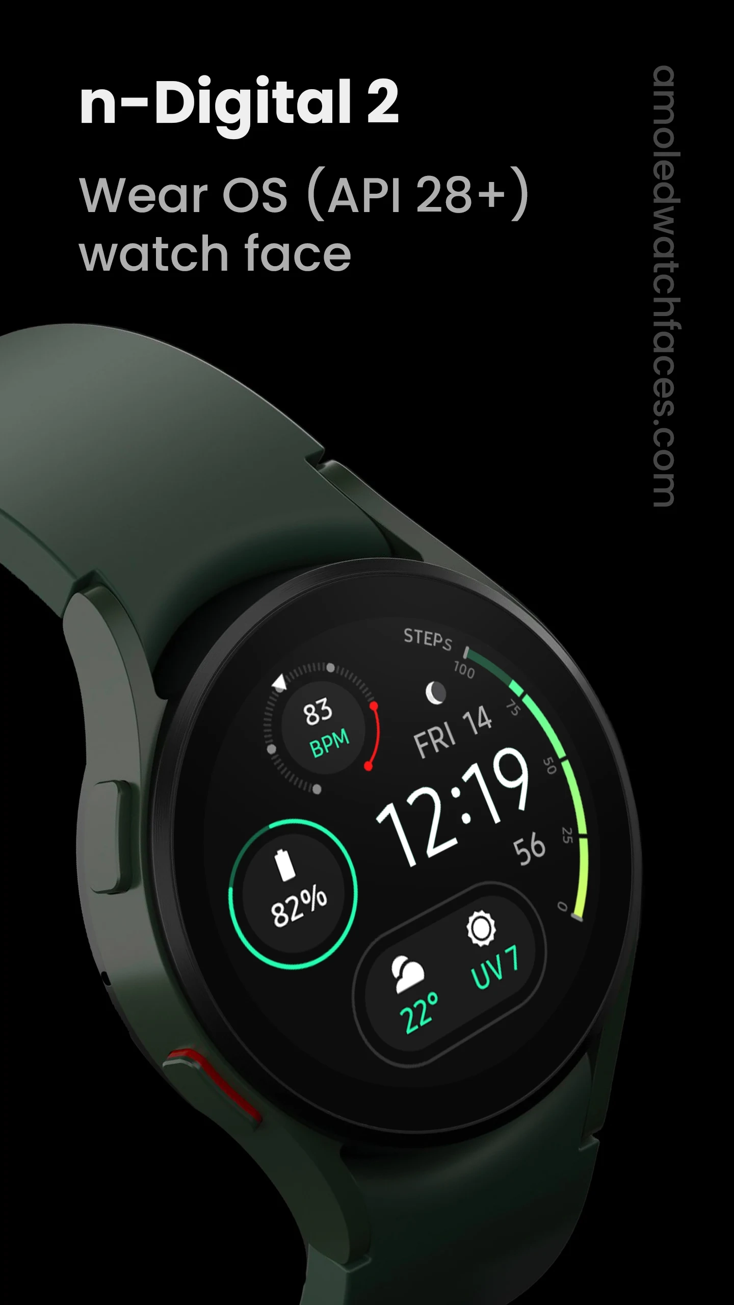 Cadran montre connectée n-Digital 2 Watch Face gratuit sur Android (Dématérialisé - Wear OS)