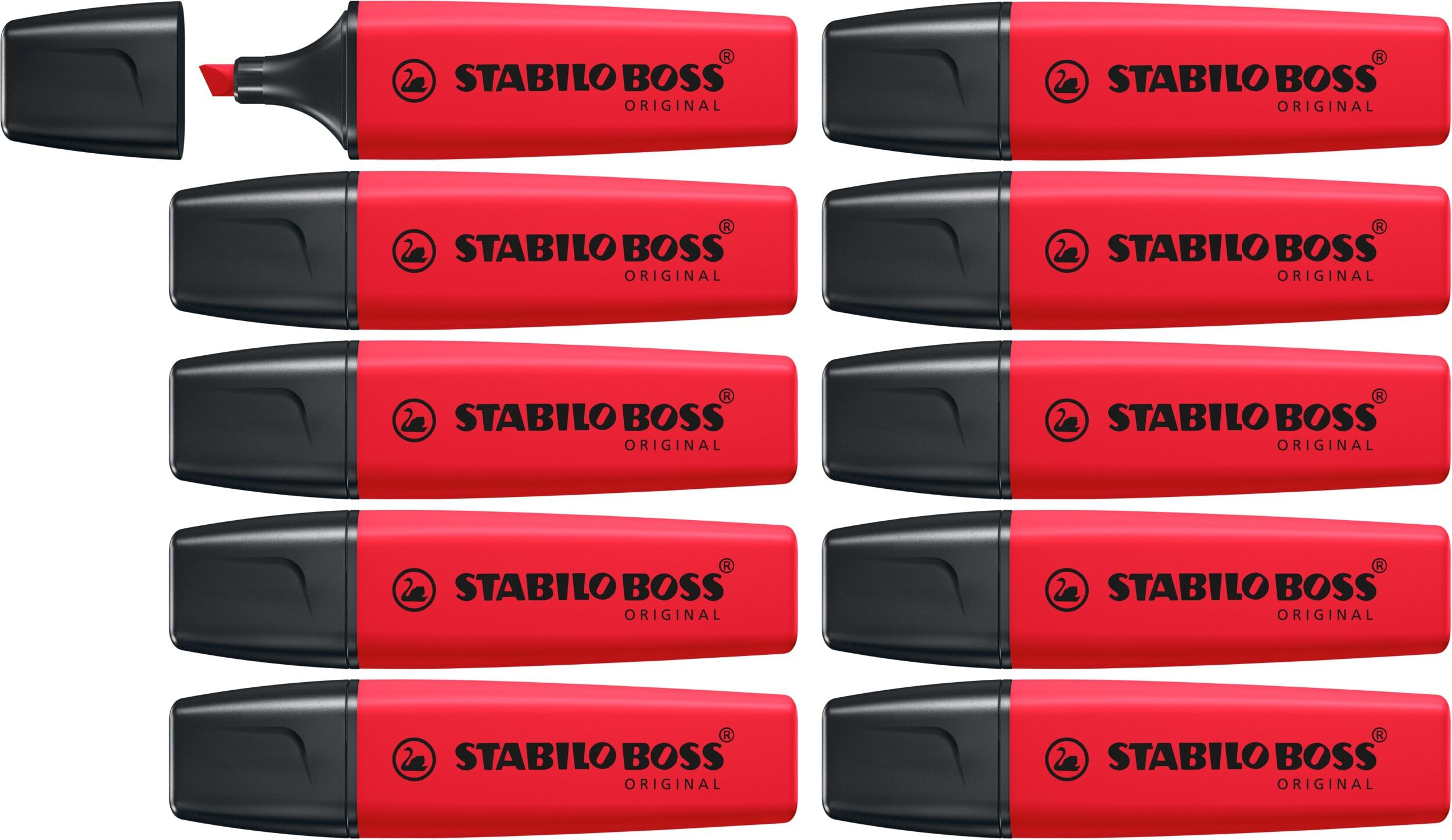 Lot x 10 surligneurs Stabilo Boss Original - fluo rouge