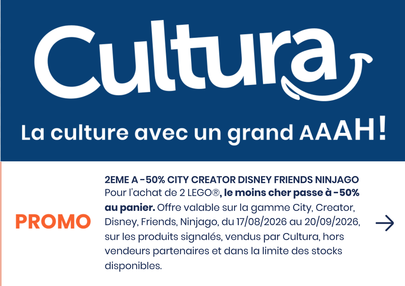 50% de réduction sur le 2ème Lego City, Creator, Disney, Friends, Ninjago (sur une sélection, sur le moins cher)