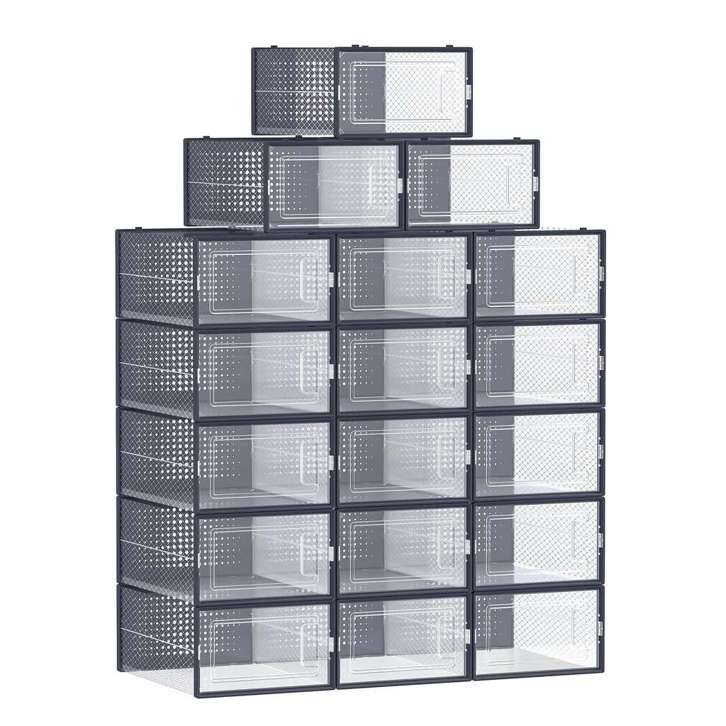 Lot de 18 boîtes à chaussures Songmics LSP18SB30 - Transparent et Bleu Carbone, 31,2 x 22,5 x 13,5 cm, Jusqu'à pointure 44 (Vendeur Tiers)
