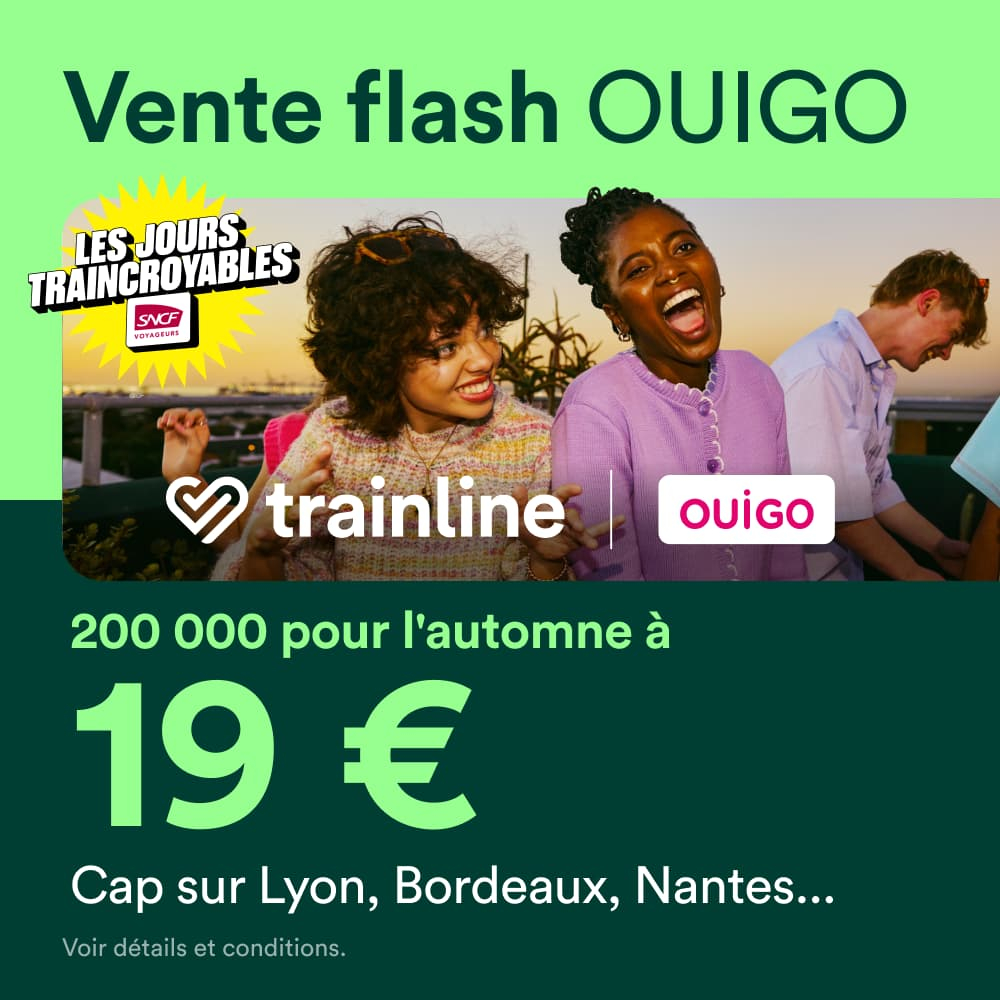 Vente flash Ouigo : 200 000 billets à 19€ (trajets du 8 septembre au 13 décembre 2026)