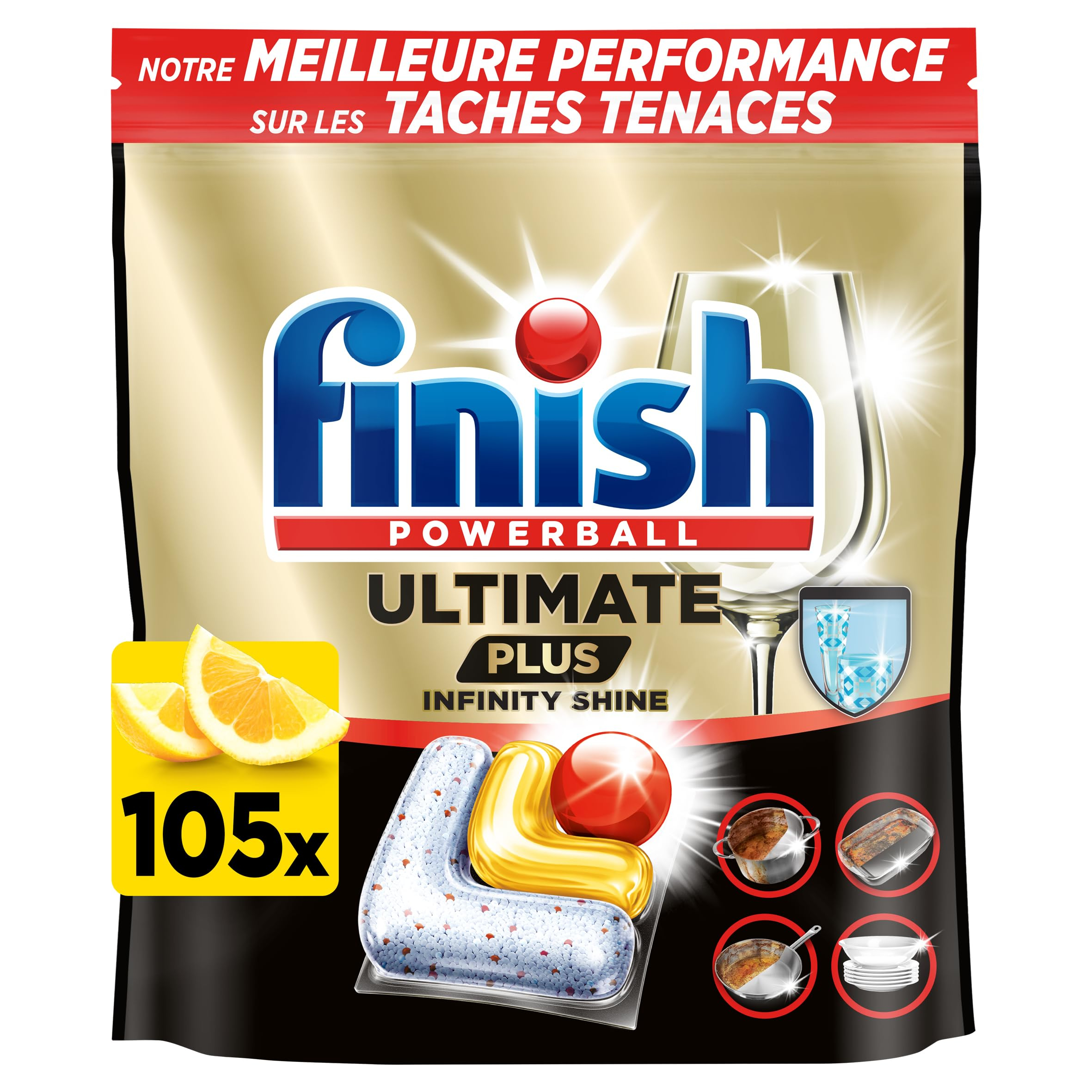Pack de 105 Pastilles lave-vaisselle Finish Ultimate Plus Infinity Shine citron (via prévoyez économisez)