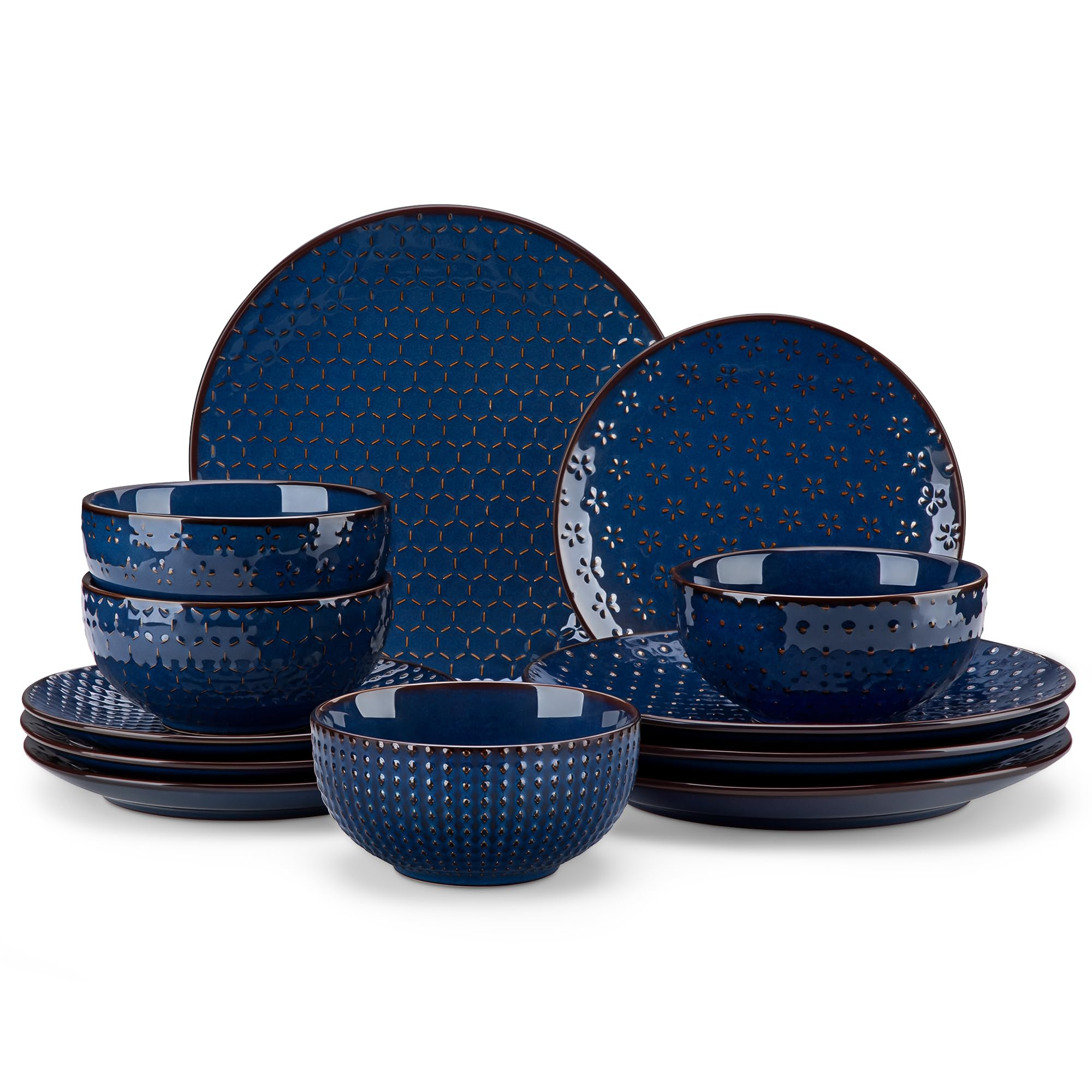 Service de Table Malacasa Série Lydia Bleu - Grès, 4 personnes, Assiettes Plates/Creuses/Bols (Vendeur Tiers)