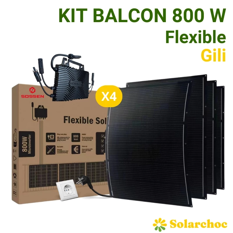 Kit solaire balcon flexible Sossen 800W Plug&Play + micro onduleur Gili - Autoconsommation 4 panneaux 200W
