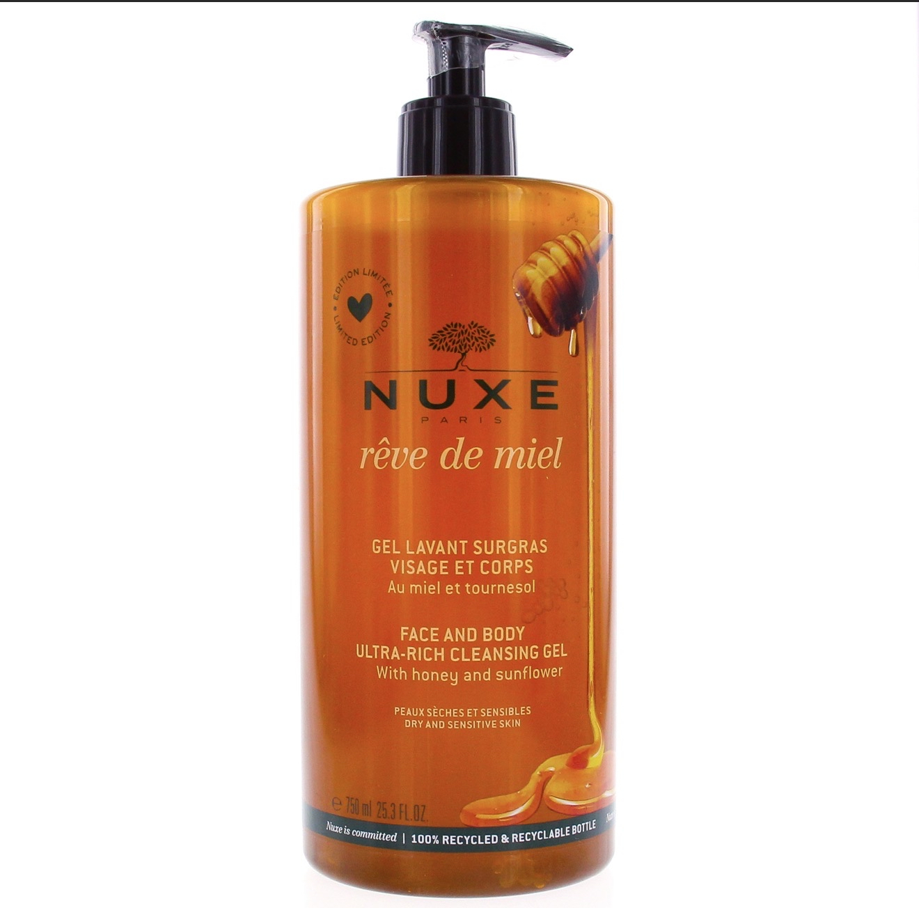 Flacon pompe gel lavant NUXE Reve de Miel - 750ml