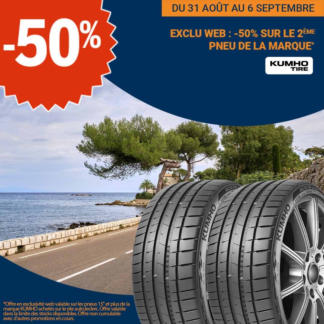 50% de réduction immédiate sur le 2eme pneu auto de plus de 15" acheté de la marque Kumho