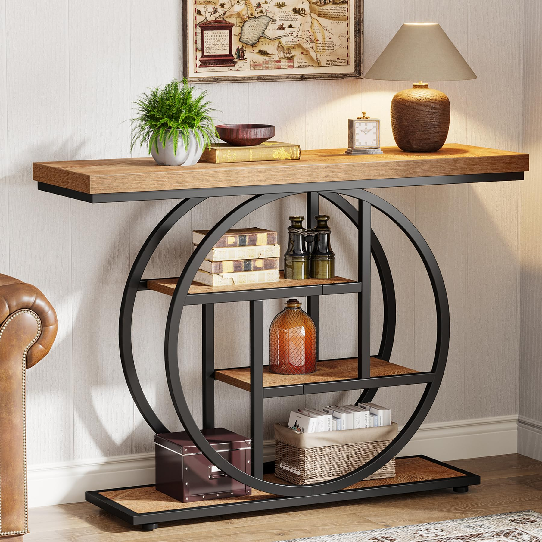 Console Industrielle Tribesigns - 105 cm, 4 Niveaux avec Base Circulaire, Marron Clair (vendeur tiers)