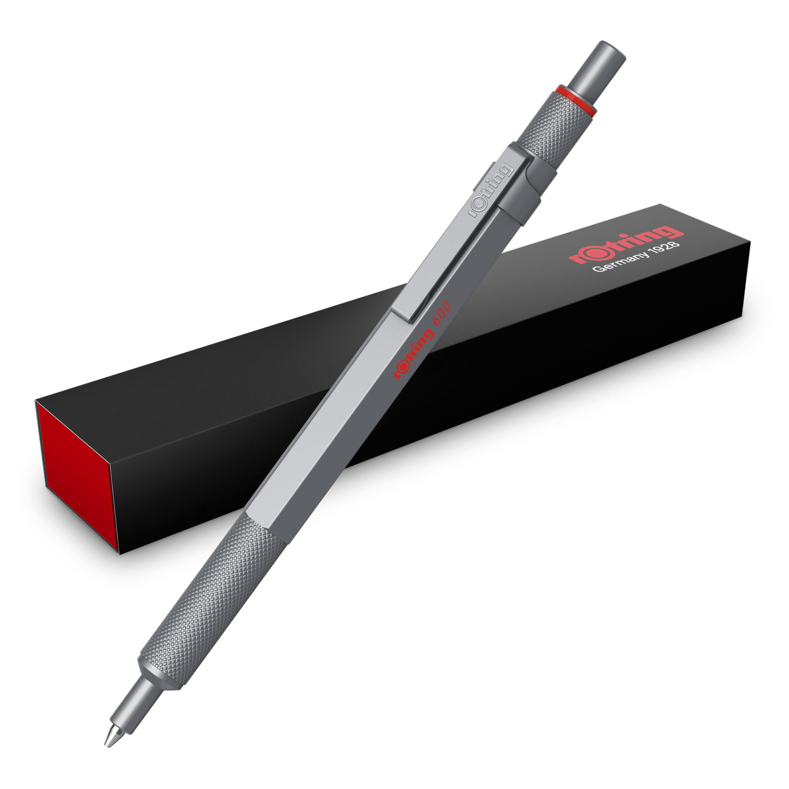 Stylo Gel rOtring 600 - 0,55mm, Encre Noire, Rechargeable, Corps Métallique Argenté, Prise Crantée Antidérapante (Vendeur Tiers)