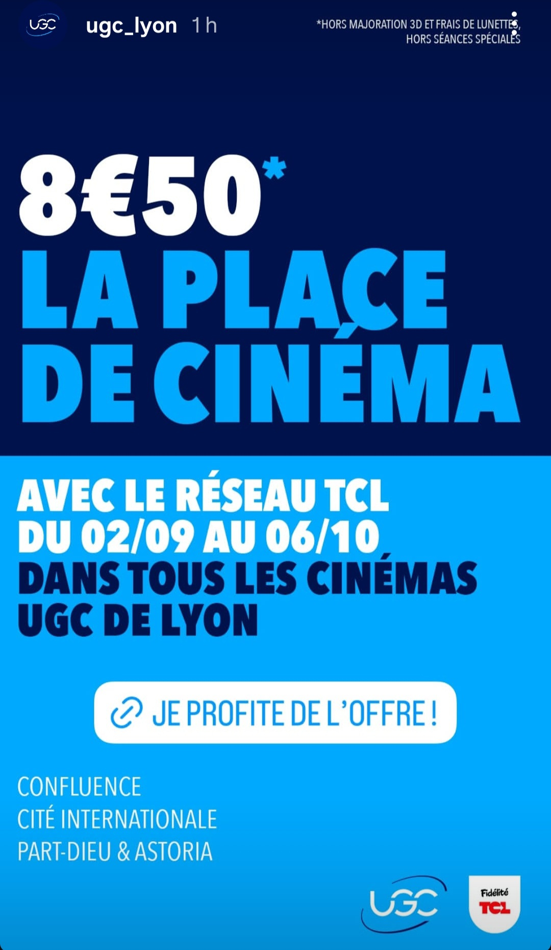 [Carte TCL] Place de cinéma - UGC Lyon (69)