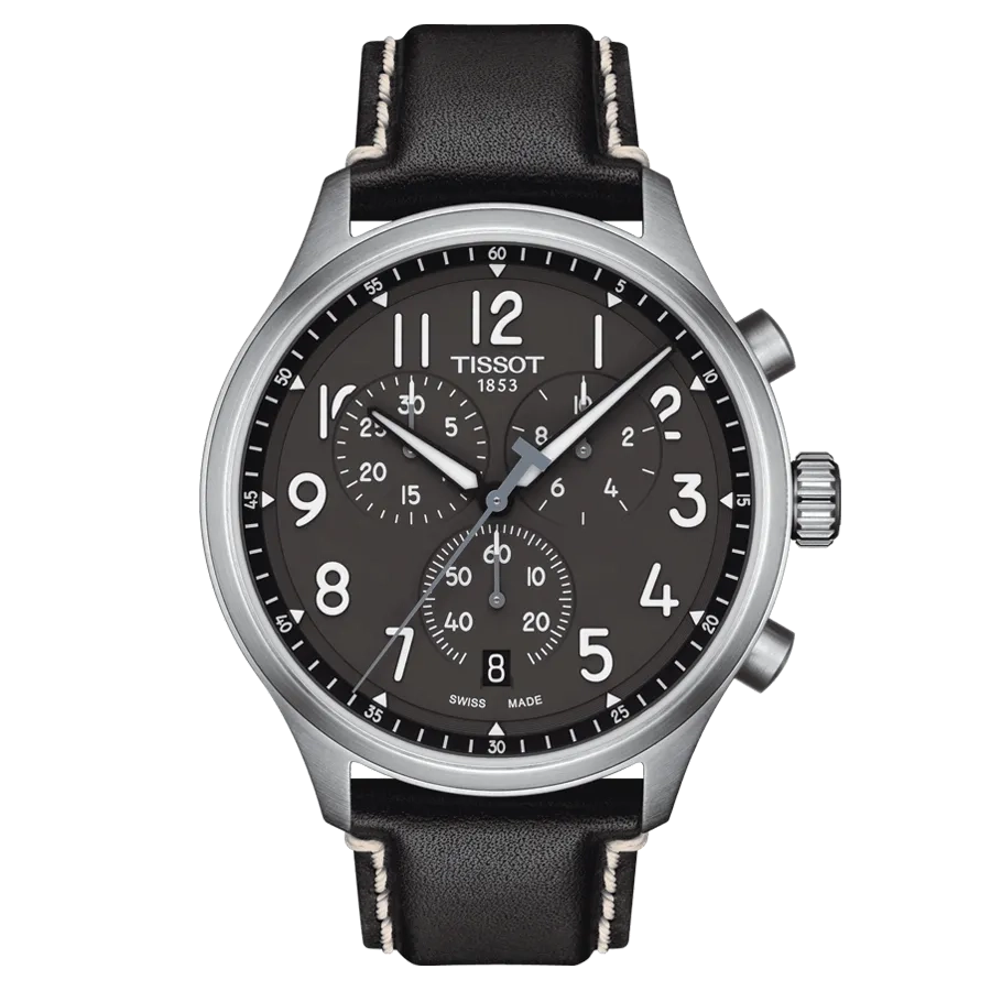 Montre Tissot Chrono XL - quartz, cadran anthracite, bracelet cuir, 45 mm