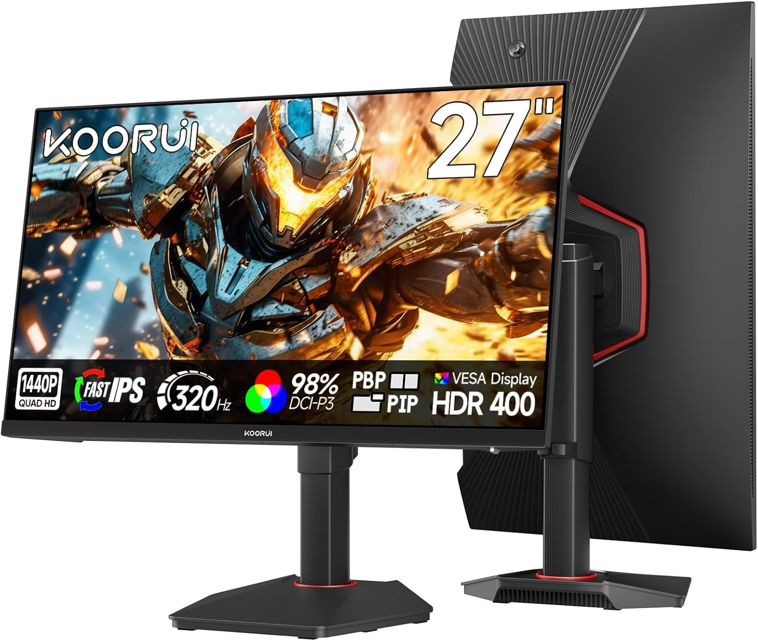 Écran PC 27" Koorui G2721E - Fast IPS, QHD 1440p, 320 Hz, 1 ms, HDR400, Pied réglable