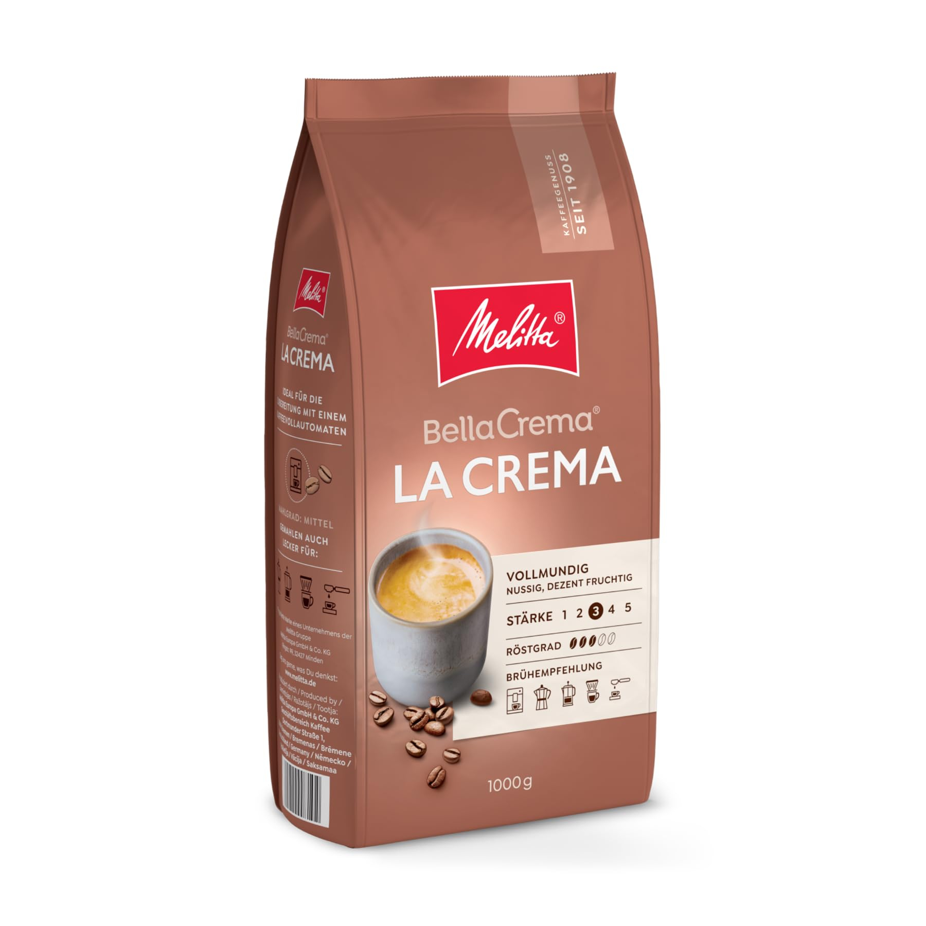 Café en grain Melitta BellaCrema La Crema - 1kg, intensité 3 (Via Prévoyez & Économisez)