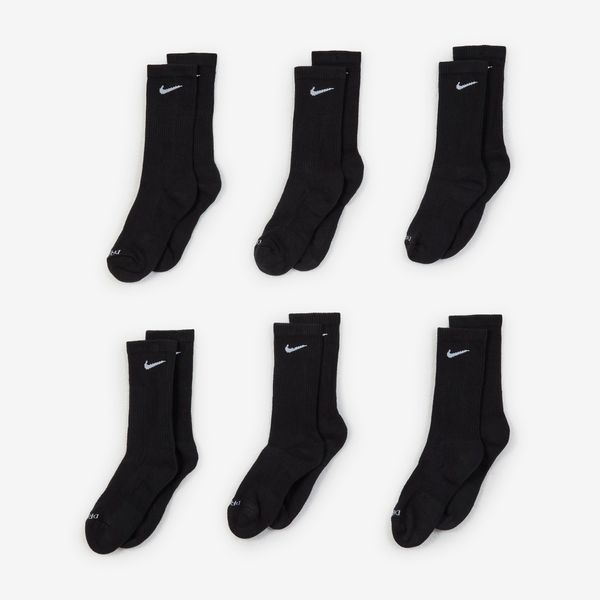 Lot de 6 Paires de Chaussettes Nike Crew - Rembourrées, Noir, Tailles du 34 au 46