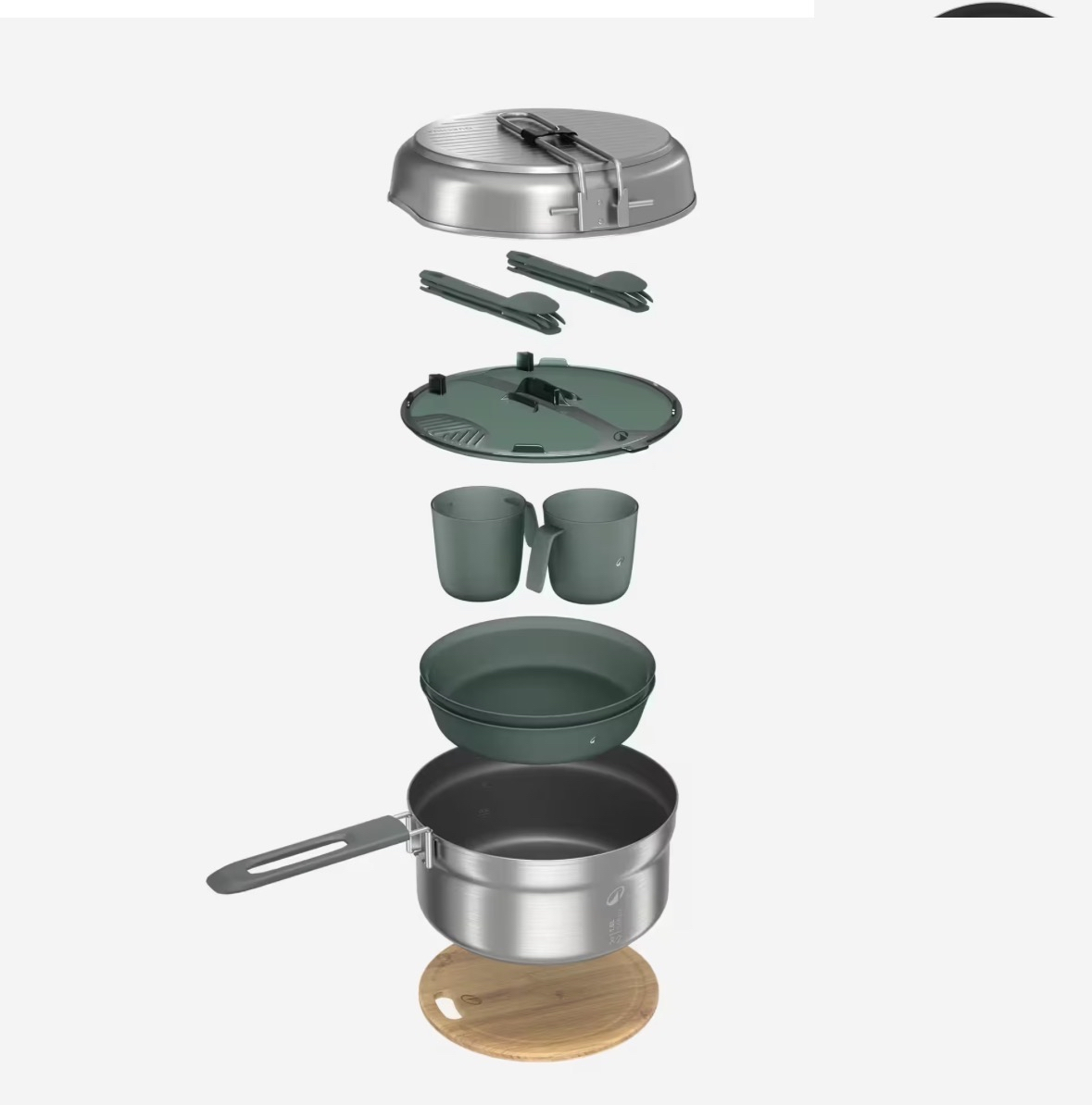 Popote 500 de camping en acier inox + anti-adhésif - 2 personnes - 15 éléments
